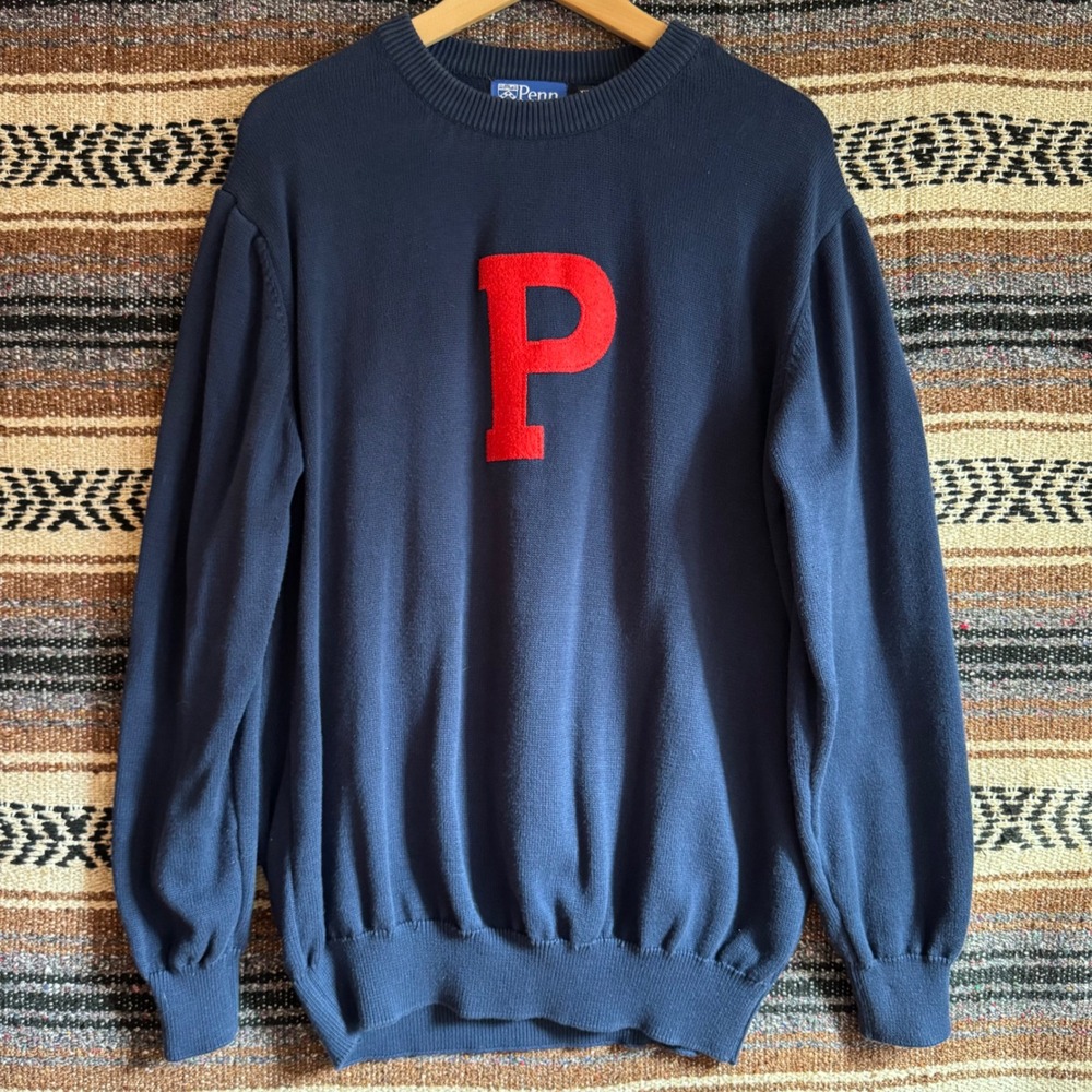 Penn Traditions Sweater XXL Navy Blue Varsity P Patch Crewneck Knit Collegiate